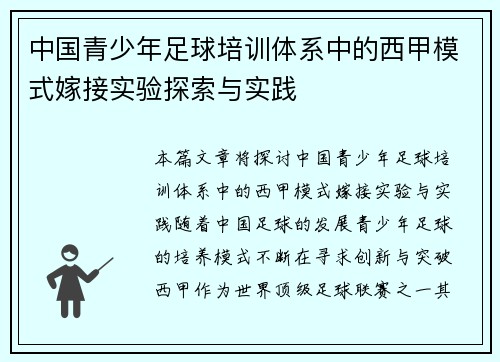 中国青少年足球培训体系中的西甲模式嫁接实验探索与实践