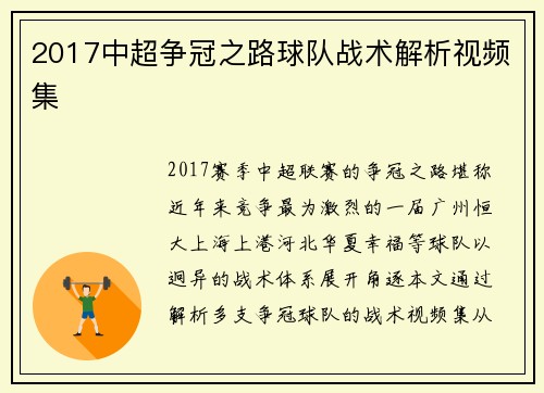 2017中超争冠之路球队战术解析视频集