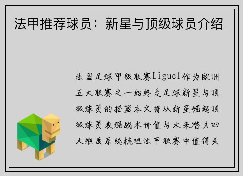 法甲推荐球员：新星与顶级球员介绍