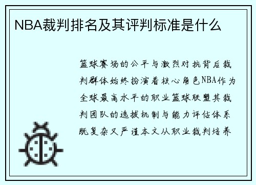 NBA裁判排名及其评判标准是什么